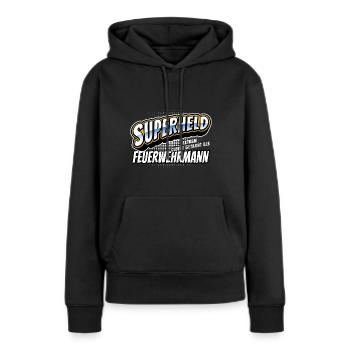 Superheld, clever getarnt als Feuerwehrmann - Frauen Premium Bio Hoodie - Schwarz - Vorne - Julia (174cm)