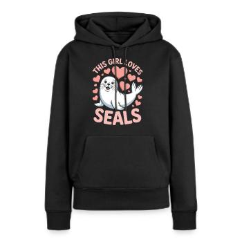 Sceau disant sceau drôle phoque du Groenland cadeau - Sweat à capuche Premium bio Femme - noir - Devant - Julia (174cm)