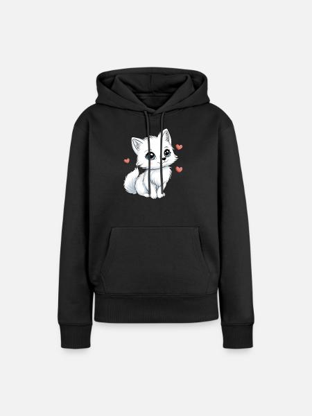 Weißer Fuchs mit Herzen - Frauen Premium Bio Hoodie - Schwarz