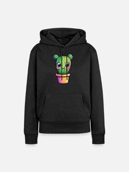 Kaktus mit buntem Topf - Frauen Premium Bio Hoodie - Schwarz