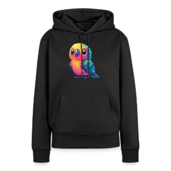 Perroquet coloré câlin - Sweat à capuche Premium bio Femme - noir - Devant - Julia (174cm)