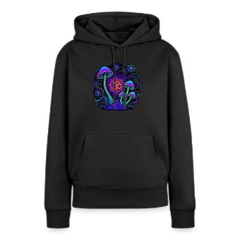 Champignons de Goa - Psytrance et Goa Party - Sweat à capuche Premium bio Femme - noir - Devant - Julia (174cm)
