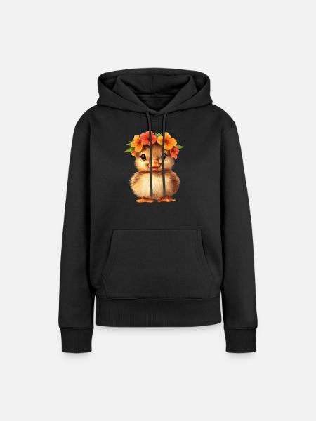 poussin avec couronne de fleurs - Sweat à capuche Premium bio Femme - noir
