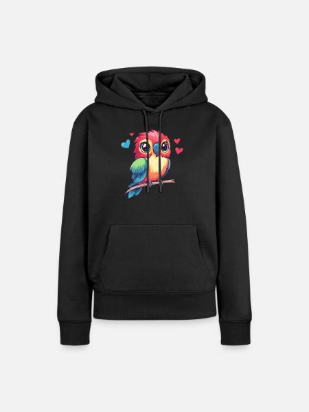 Papagei mit Herzen - Frauen Premium Bio Hoodie - Schwarz