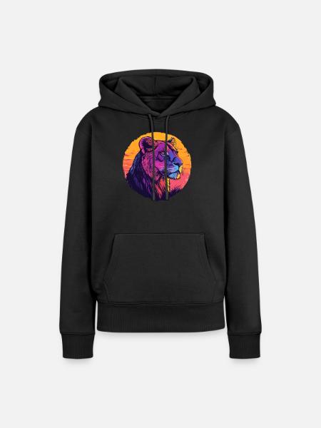 Löwin im Farbenspiel - Frauen Premium Bio Hoodie - Schwarz