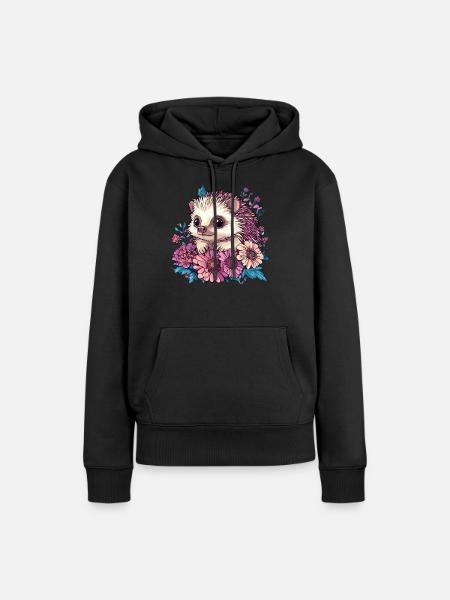 Niedlicher Igel in Blumen - Frauen Premium Bio Hoodie - Schwarz