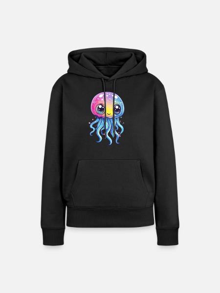Regenbogen-Qualle - Frauen Premium Bio Hoodie - Schwarz