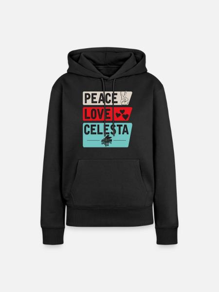 Peace Love Celesta Musical Instrument - Frauen Premium Bio Hoodie - Schwarz