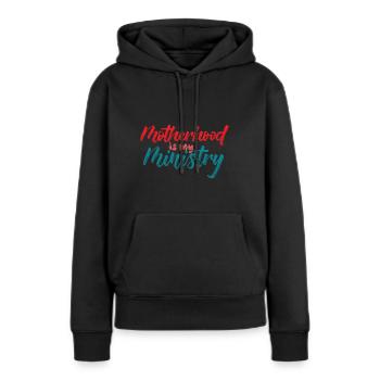 La maternité est mon ministère - Sweat à capuche Premium bio Femme - noir - Devant - Julia (174cm)