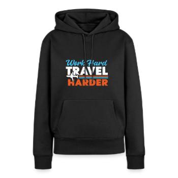 Voyage, Voyage, Vacances, Vacances, Voyage - Sweat à capuche Premium bio Femme - noir - Devant - Julia (174cm)