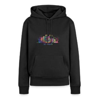 St. Louisian Skyline St. Louis - Frauen Premium Bio Hoodie - Schwarz - Vorne - Julia (174cm)
