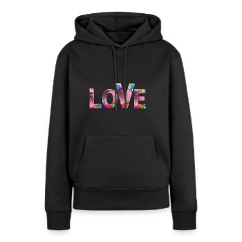 Liebe, Lebensfreude, glücklich sein - Frauen Premium Bio Hoodie - Schwarz - Vorne - Julia (174cm)