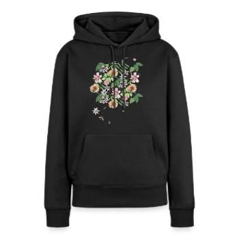 Fleurs abeilles coléoptères - Sweat à capuche Premium bio Femme - noir - Devant - Julia (174cm)