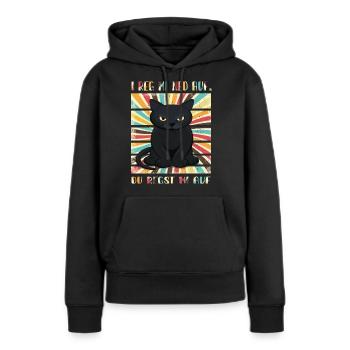 Je ne suis pas excité par les chats - Sweat à capuche Premium bio Femme - noir - Devant - Julia (174cm)