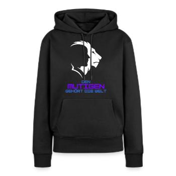 den Mutigen gehört die Welt - Frauen Premium Bio Hoodie - Schwarz - Vorne - Julia (174cm)