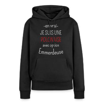 Polonaise avec option emmerdeuse - Sweat à capuche Premium bio Femme - noir - Devant - Julia (174cm)