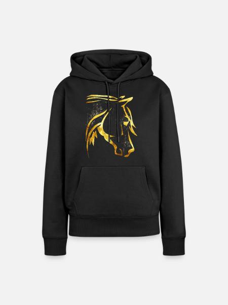 Reiten - Reiter - Pferdekopf - Goldenes Pferd - Frauen Premium Bio Hoodie - Schwarz