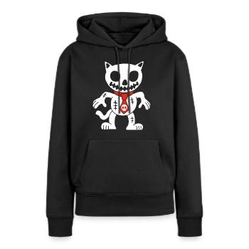 Chat blanc poupée vaudou - Sweat à capuche Premium bio Femme - noir - Devant - Julia (174cm)