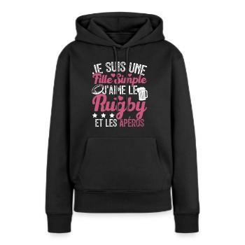 Femme Joueur De Rugby Cool Filles Rugby Et Apéros - Sweat à capuche Premium bio Femme - noir - Devant - Julia (174cm)