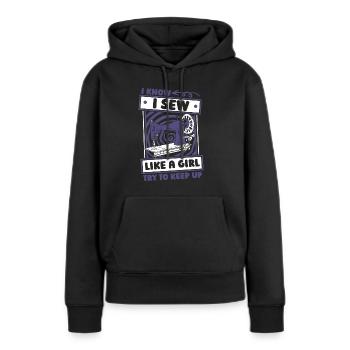 Machine à coudre Drôle de machine à coudre - Sweat à capuche Premium bio Femme - noir - Devant - Julia (174cm)