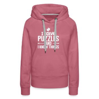 Ich löse Rätsel und weiß Dinge - Frauen Premium Bio Hoodie - Malve - Vorne - Isabella (175cm)