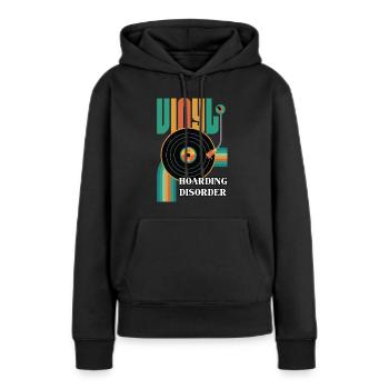 Retro Vinyl Schallplatten Platenspieler 70er - Frauen Premium Bio Hoodie - Schwarz - Vorne - Julia (174cm)