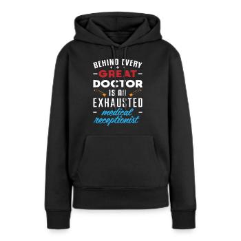 Réceptionniste médicale - Sweat à capuche Premium bio Femme - noir - Devant - Julia (174cm)