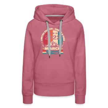 Jahrgangsgeburtstag geboren im März 2022 - Frauen Premium Bio Hoodie - Malve - Vorne - Isabella (175cm)