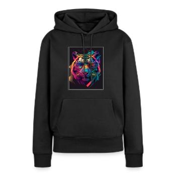 Bengalischer Tiger Katze Polygon Raubkatze Neon - Frauen Premium Bio Hoodie - Schwarz - Vorne - Julia (174cm)