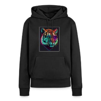 Bengalischer Tiger Katze Polygon Raubkatze Neon - Frauen Premium Bio Hoodie - Schwarz - Vorne - Julia (174cm)