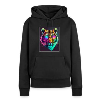 Bengalischer Tiger Katze Polygon Raubkatze Neon - Frauen Premium Bio Hoodie - Schwarz - Vorne - Julia (174cm)