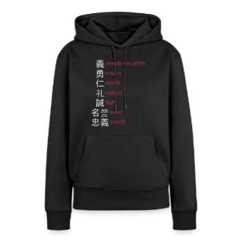 Japon - 7 vertus du streetwear japonais samouraï - Sweat à capuche Premium bio Femme - noir - Devant - Julia (174cm)