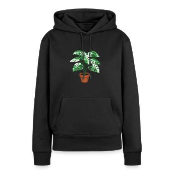 Monstera panaché - Sweat à capuche Premium bio Femme - noir - Devant - Julia (174cm)