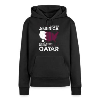 Né au Qatar Qatar États-Unis - Sweat à capuche Premium bio Femme - noir - Devant - Julia (174cm)