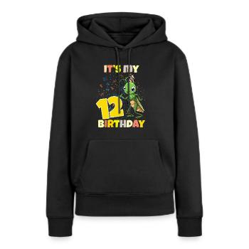 C’est ma sauterelle de 12 ans - Sweat à capuche Premium bio Femme - noir - Devant - Julia (174cm)