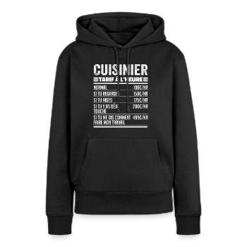 Cuisinier Idée Cadeau Humour pour Cuisinier - Sweat à capuche Premium bio Femme - noir - Devant - Julia (174cm)