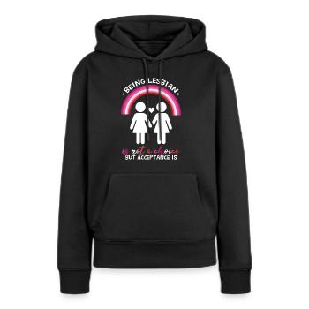 Lesbisches Zitat LGBT Pride Lesbische Regenbogenflagge - Frauen Premium Bio Hoodie - Schwarz - Vorne - Julia (174cm)