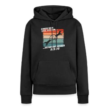 Artisans d’idées cadeaux DIY - Sweat à capuche Premium bio Femme - noir - Devant - Julia (174cm)