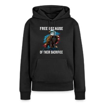 Libres à cause de leur sacrifice Chauve américain - Sweat à capuche Premium bio Femme - noir - Devant - Julia (174cm)
