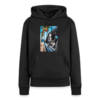 Bosten Terrier Sonnenbrille Strand Palmen Sommer - Frauen Premium Bio Hoodie - Schwarz - Vorne - Julia (174cm)
