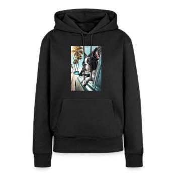 Bosten Terrier Sonnenbrille Strand Palmen Sommer - Frauen Premium Bio Hoodie - Schwarz - Vorne - Julia (174cm)