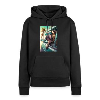 Englische Bulldogge Sonnenbrille Strand Palmen - Frauen Premium Bio Hoodie - Schwarz - Vorne - Julia (174cm)