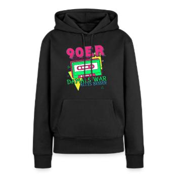 90er 90s Retro Damals war alles besser - Frauen Premium Bio Hoodie - Schwarz - Vorne - Julia (174cm)