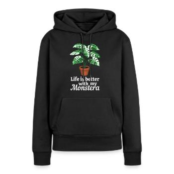 La vie est meilleure avec mon Monstera - Sweat à capuche Premium bio Femme - noir - Devant - Julia (174cm)