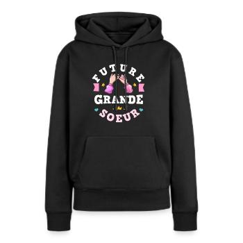 Future Grande Sœur Annonce Grossesse Fille - Sweat à capuche Premium bio Femme - noir - Devant - Julia (174cm)