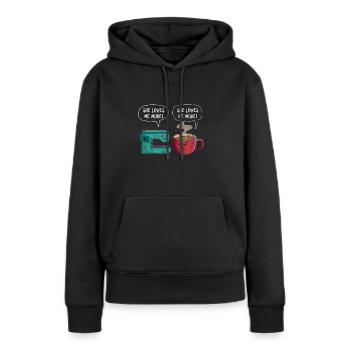 Coudre du café - Sweat à capuche Premium bio Femme - noir - Devant - Julia (174cm)