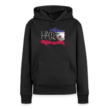 Rétro Haïtien Drapeau Haïti Carte Art - Sweat à capuche Premium bio Femme - noir - Devant - Julia (174cm)