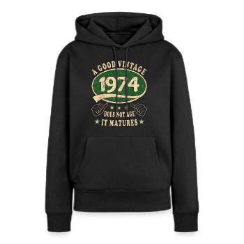 49e anniversaire 1974 49er Bon millésime - Sweat à capuche Premium bio Femme - noir - Devant - Julia (174cm)