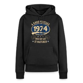 49e anniversaire 1974 49er Bon millésime - Sweat à capuche Premium bio Femme - noir - Devant - Julia (174cm)