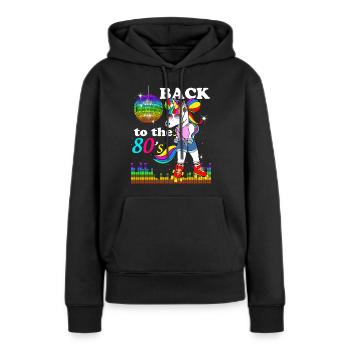 Einhorn Roller Vintage Disco Musik 80er Jahre - Frauen Premium Bio Hoodie - Schwarz - Vorne - Julia (174cm)